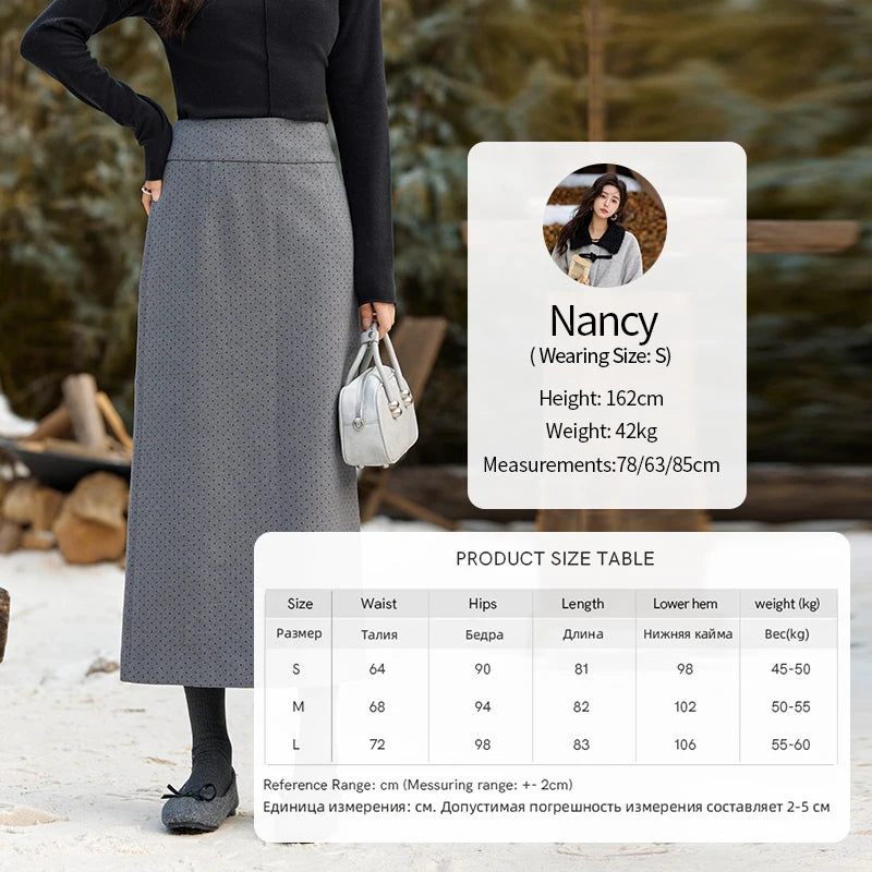 MISHOW High Waist Vintage Wave Point Split Skirts Straight Thickened Warm Zipper Design A-LINE Midi Skirts Versatile MXD58B0630