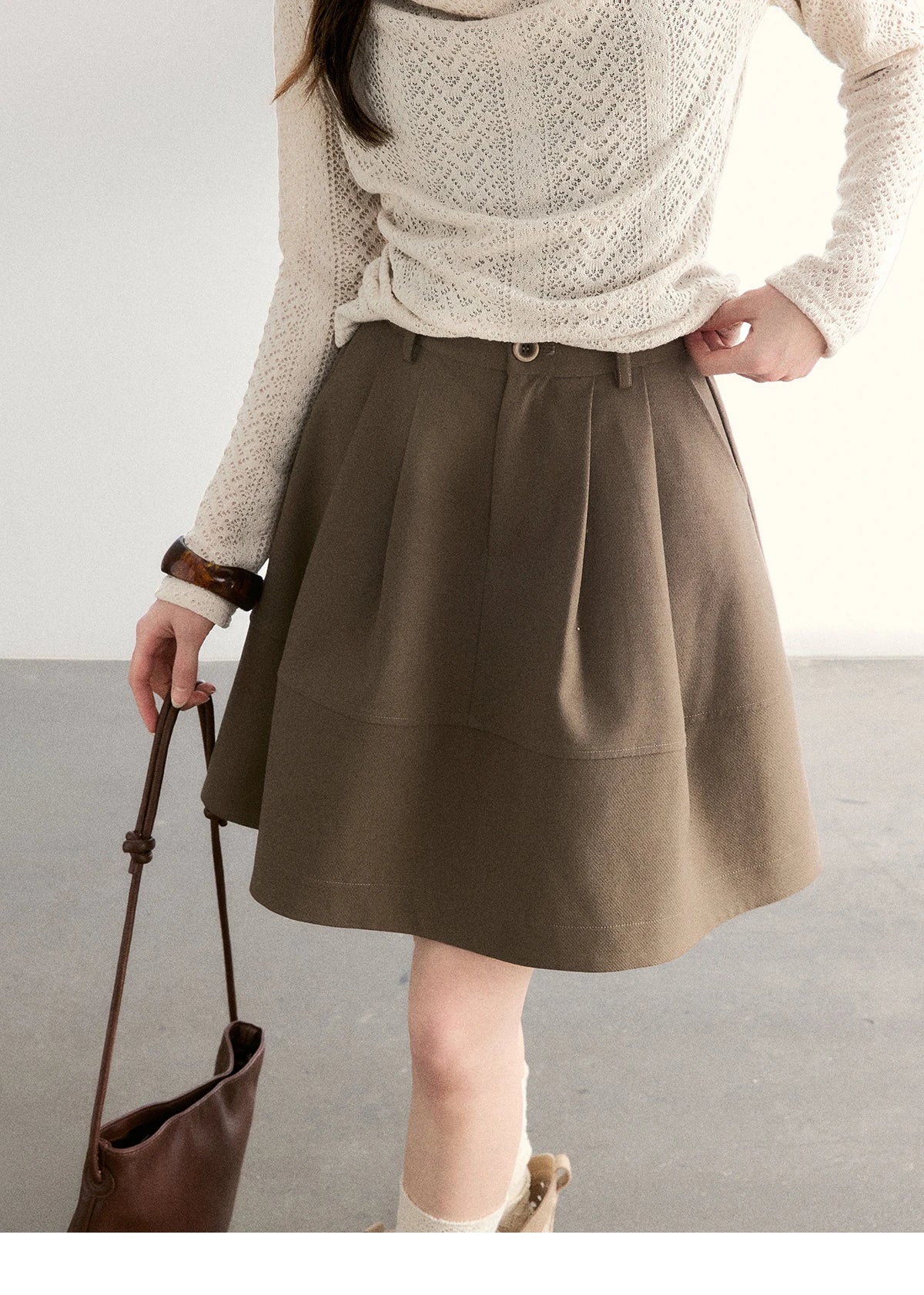 MISHOW Women's A-line Flower Bud Mini Skirt 2026 Spring High Waist Pleated Casual Short Skirt with Slanted Pockets MXF108B0767