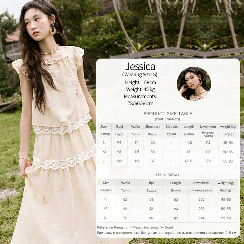 MISHOW Sweet Summer Skirt Sets Women New 2025 Short Flying Sleeve Round Neck Tops Hollow Embroidery A-line Skirt Lady MXE33T0545