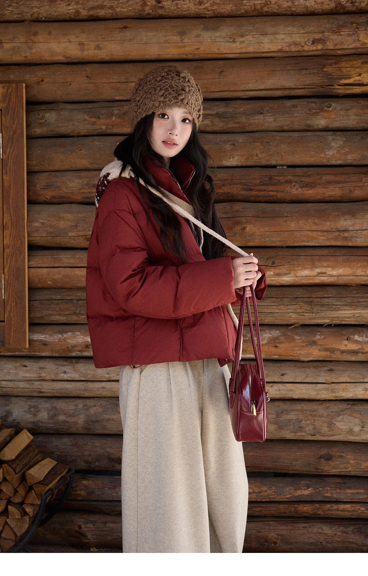 MISHOW Christmas Down Jacket with Jacquard Hat Winter 2025 90% White Duck Down Warm Coats Stand Neck Solid Down Coat MXE90Y0086