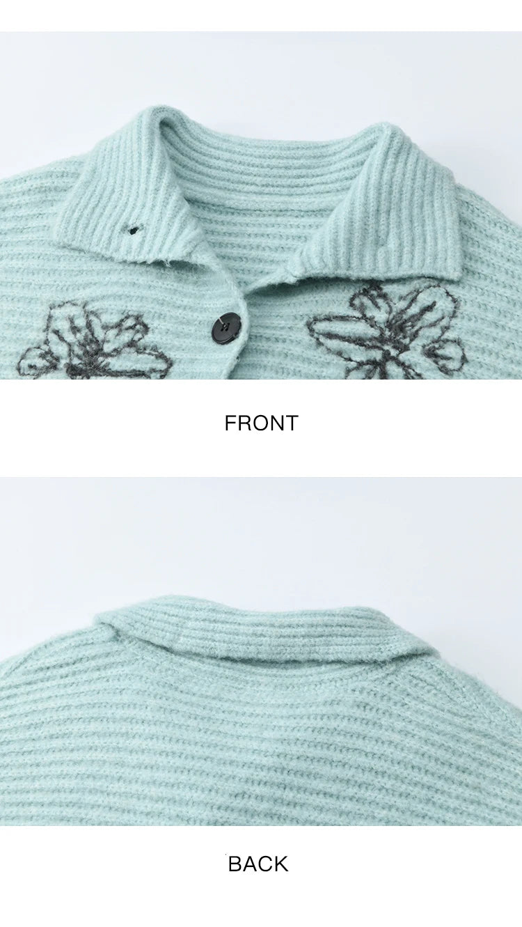 MISHOW Flower Jacquard Knit Cardigan Woman 2025 Winter Retro Luxury Loose Blue Stand-up Collar Outerwear Casual Top MXE86Z2665