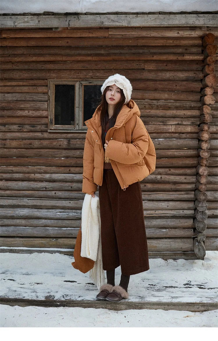 MISHOW Women's Short Coat with 90% White Duck Down Filling Windproof Down-proof Hooded Jacket Lightweight Warm Coat MXE51Y0080