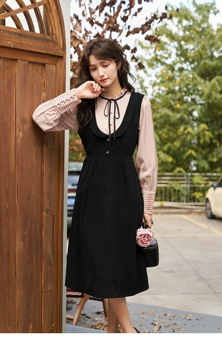 MISHOW French Vintage Strap Dress Autumn 2025 A-LINE U-Neck Sleeveless Black Temperament Pullover Mid-Calf Dresses MXC43L1570