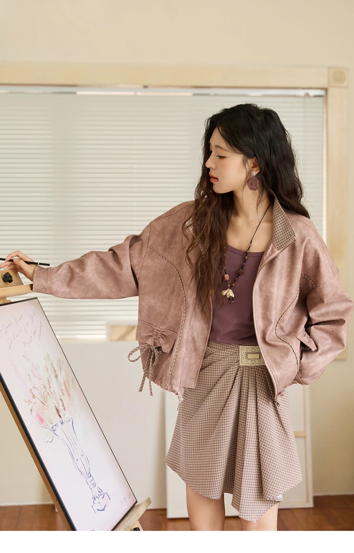 MISHOW Purple Plaid Short Skirt for Women Autumn 2025 Asymmetrical Patch Skirts Back Elastic Waist A-line Short Skirt MXE45B2411