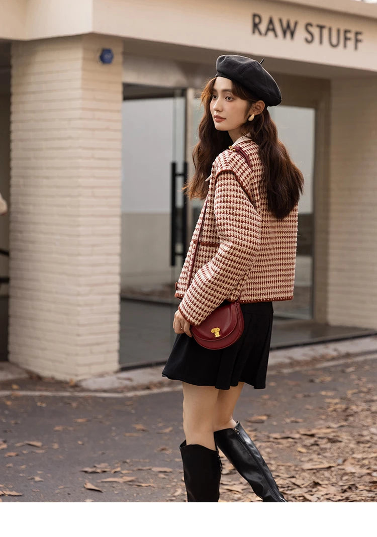 MISHOW Elegant Plaid Wool Blend Short Coat for Women 2024 Autumn Winter Jackets Female Warm Fashion New Outerwears MXB42W0479