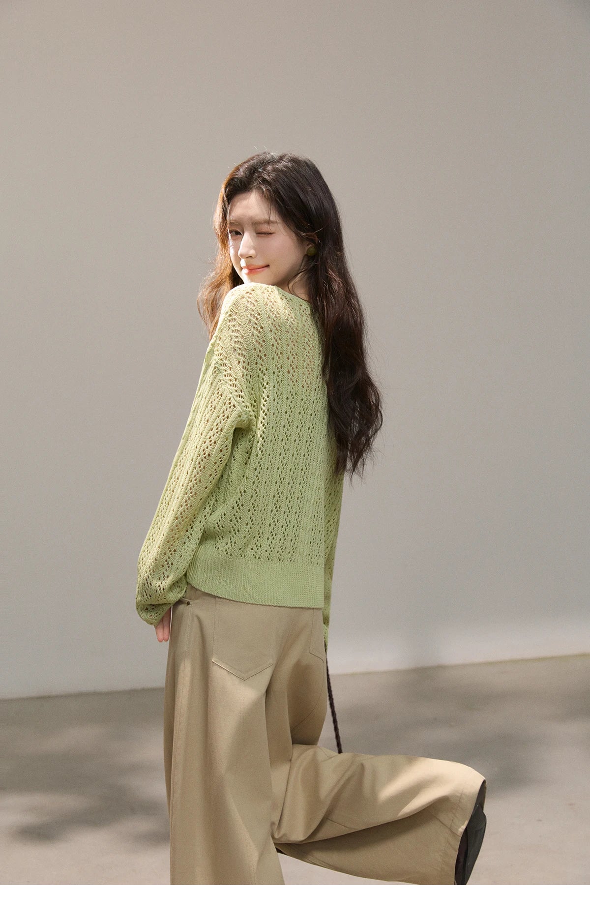 MISHOW Women's Hollow Out Cable Knit Tops with Camisole Two Piece Set Spring Loose Casual Breathable Green Sweater MXF16T1524