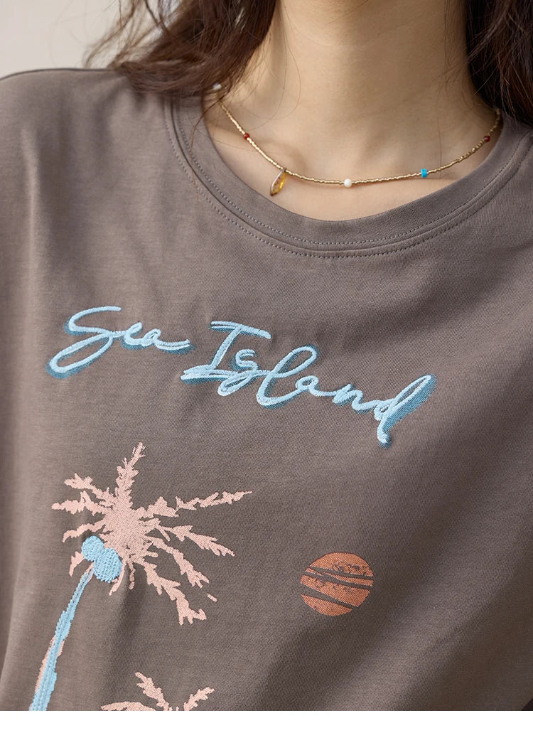 MISHOW Casual Print Shirts Women Summer New 2025 Short Sleeve Round Neck Loose Pure Cotton T-shirt Female Fashion MXE31T0533