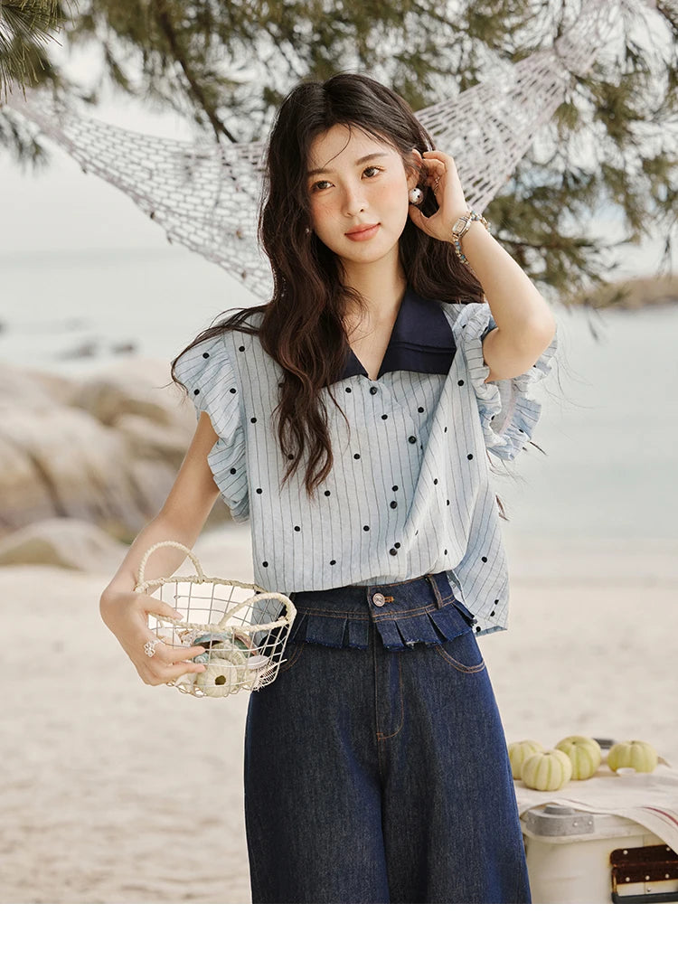 MISHOW Summer Office Lady Blouses Women 2025 Short Sleeve Turn-down Collar Polka Dot Shirts Female Fashion Slim Tops MXE31C0776