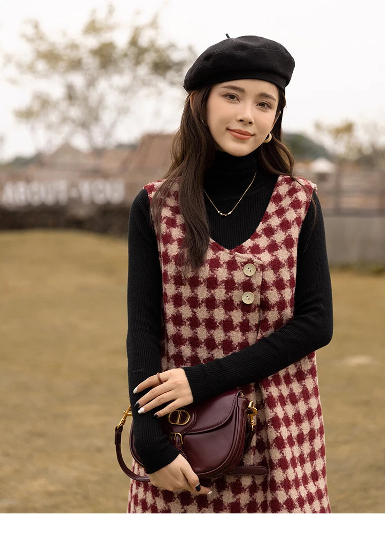 MISHOW Plaid Vest Dress Winter Vintage Womens Dresses Aline Vneck Sleeveless Woolen Vestidos Chic Female Clothes MXB47L1332