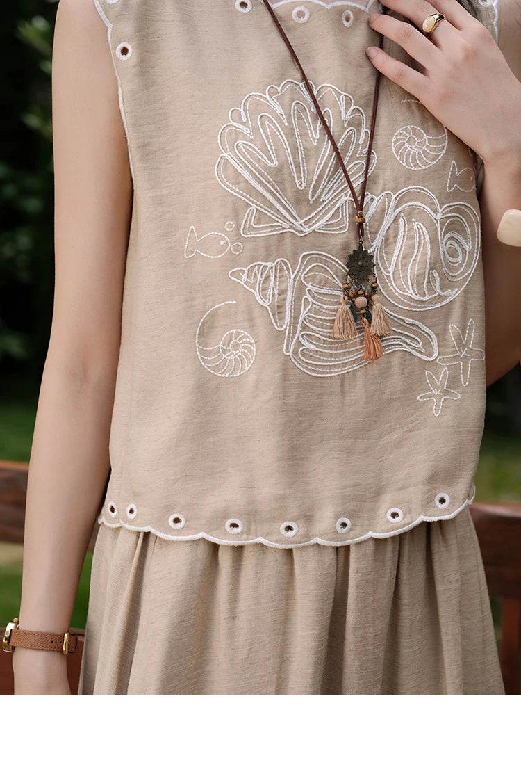 MISHOW Two-Piece Ladies Set 2025 Summer Hollow Out Embroidery Top Lace Spliced Elastic Waist Half Skirt Female Set MXE35T0594