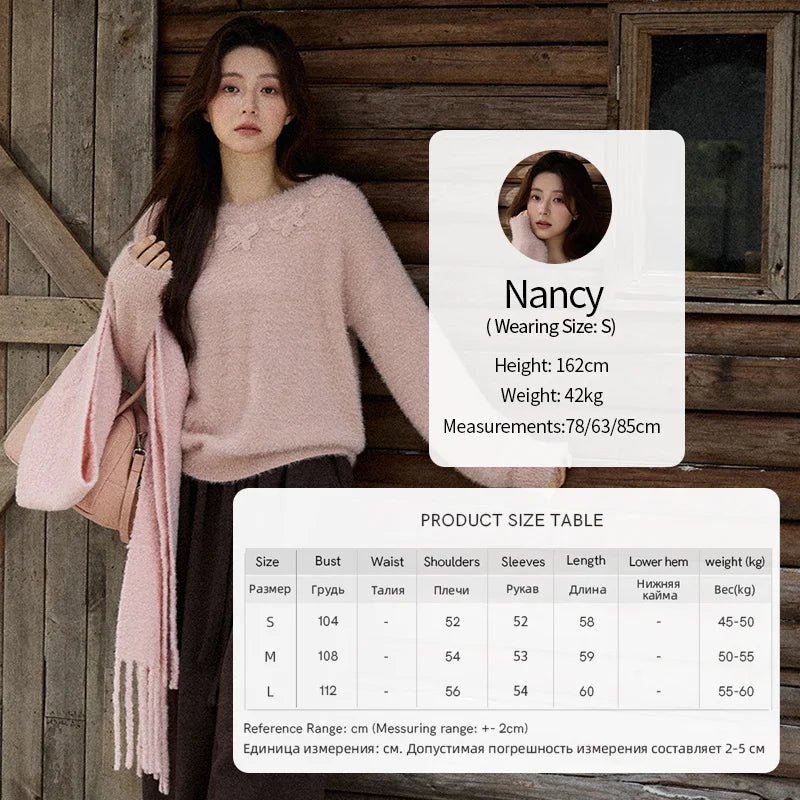 MISHOW Long Sleeve Sweaters 2025 Winter Elegant Loose Handmade Crochet Bowknot Sweater Women's Casual Knitted Top MXE87Z2679