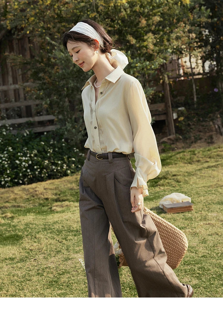 MISHOW Wave Striped Single Breasted Shirt for Women Spring 2025 Shell Buttons Solid Shirts Loose Commuter Outerwear MXE16C0422