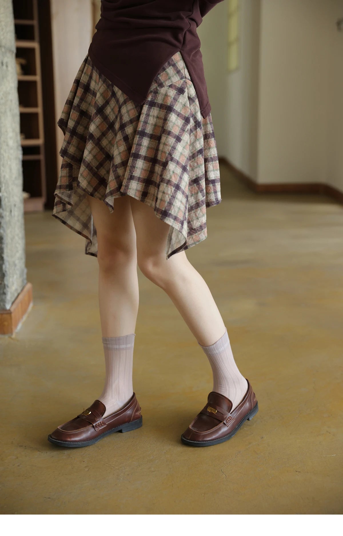 MISHOW Purple Plaid Irregular Skirt for Women Autumn 2025 Linen Blend Invisible Zipper Short Skirt Ruffle Hem Skirts MXE42B2395