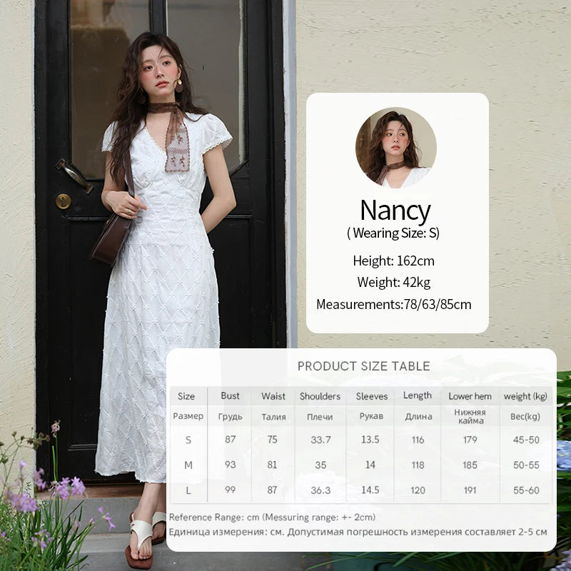 MISHOW Women's V-neck Lace Spliced Dress 2025 Summer New Embroidery Vacation French Style Jacquard Mid-Length Dresses MXE38L2378