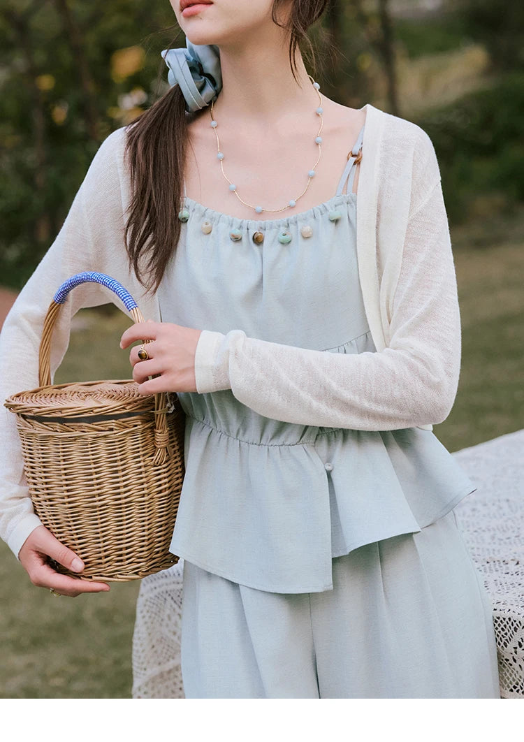 MISHWO Office Lady Summer Camisole Pant Sets for Women 2025 Solid Sleeveless Tops High Waist Loose Pants Female New MXE33T0547