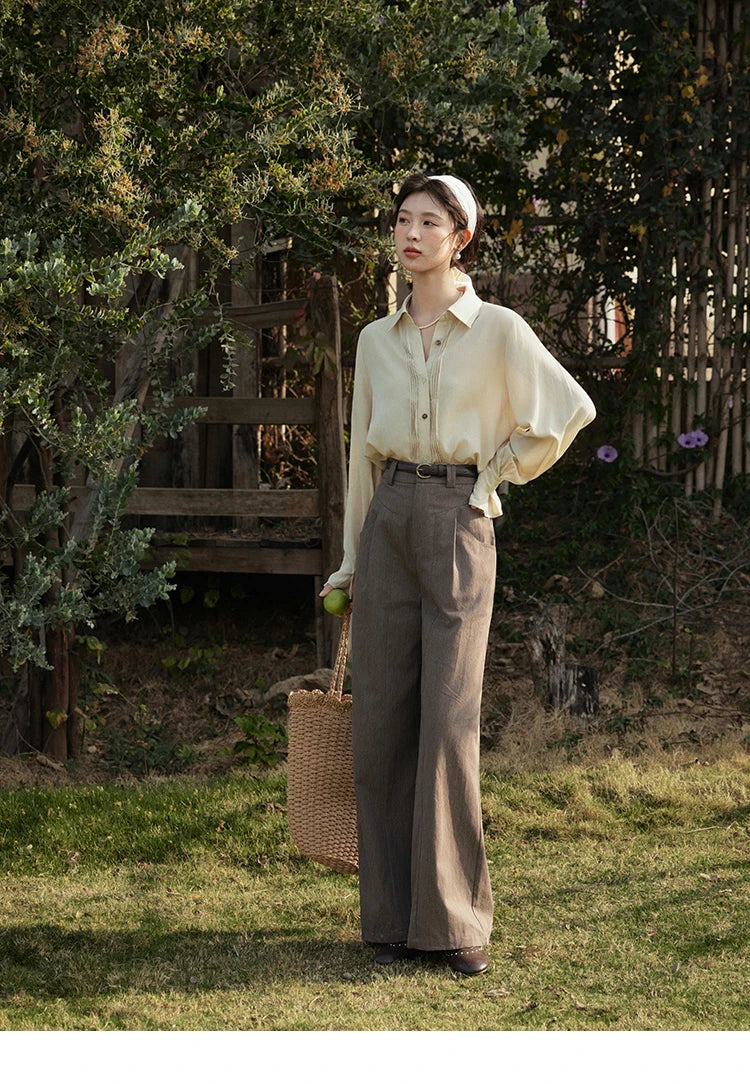 MISHOW Wave Striped Single Breasted Shirt for Women Spring 2025 Shell Buttons Solid Shirts Loose Commuter Outerwear MXE16C0422