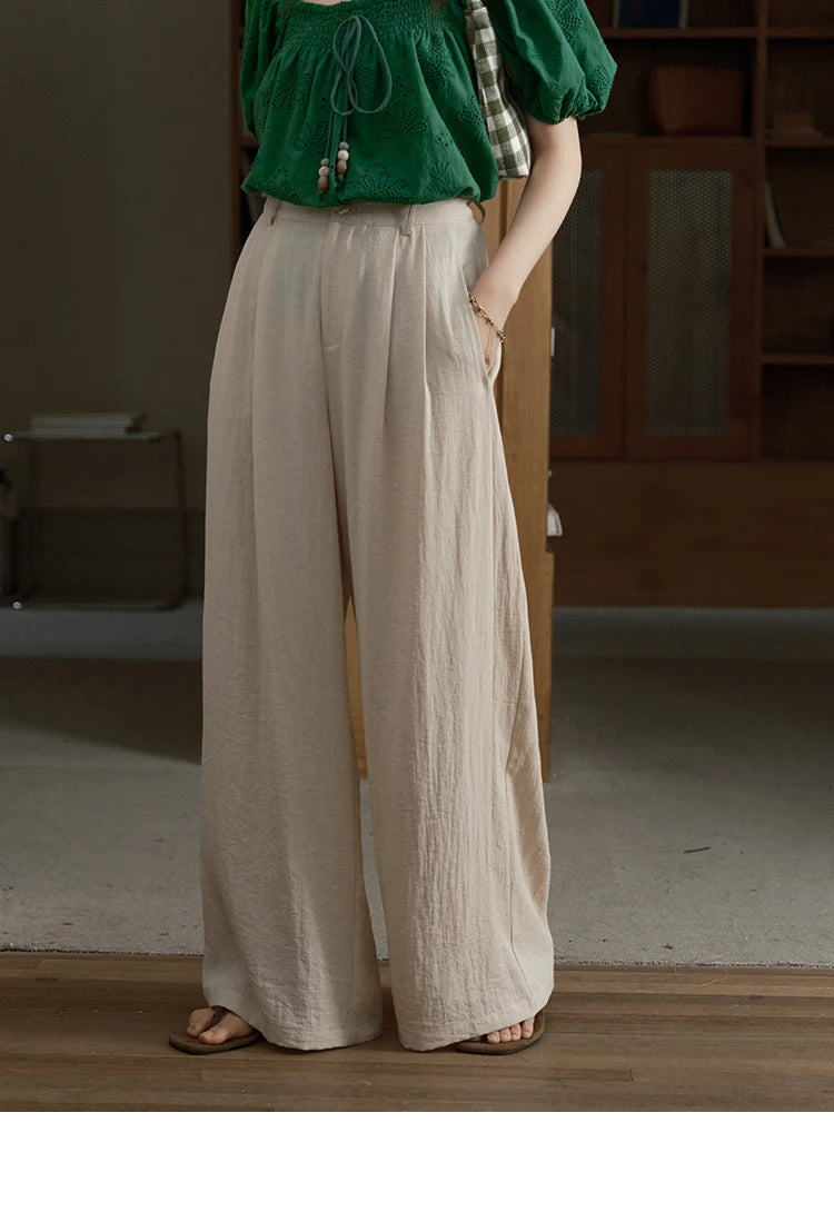 MISHOW Women Casual Wide Leg Pants 2025 Summer Button Pocket Versatile High Waist Slim Straight Pants Female Clothing MXE39K0962