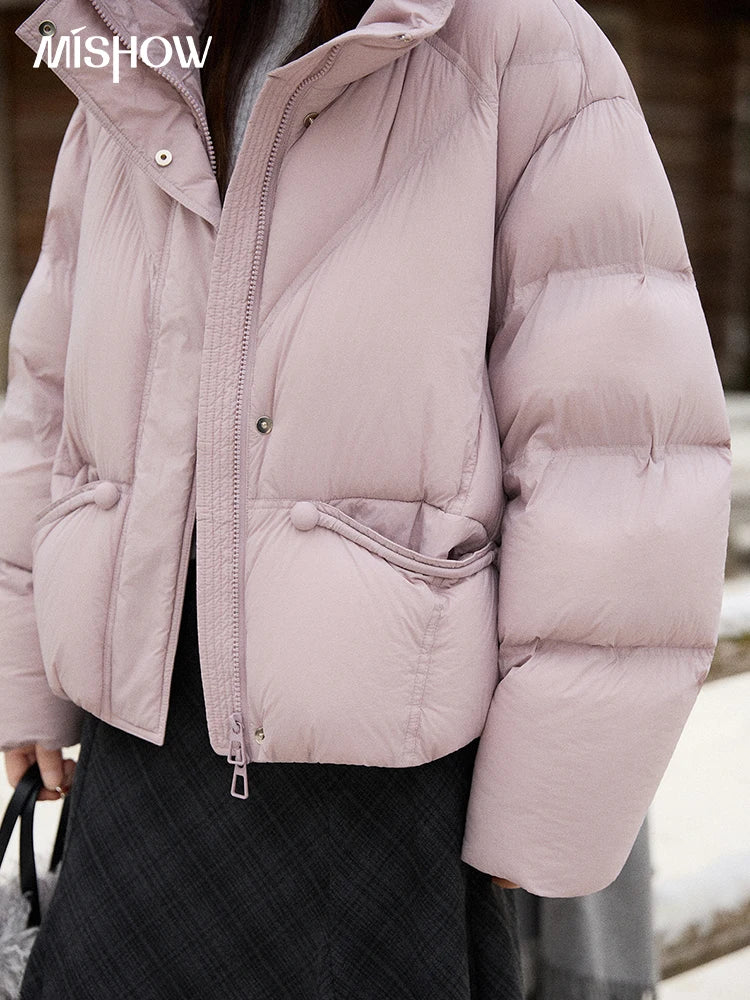 MISHOW Blue Down Coat Women 2025 Winter Fashion Elegant 90% White Duck Down Short Lightweight Puffer Jacket Warm MXE51Y0081