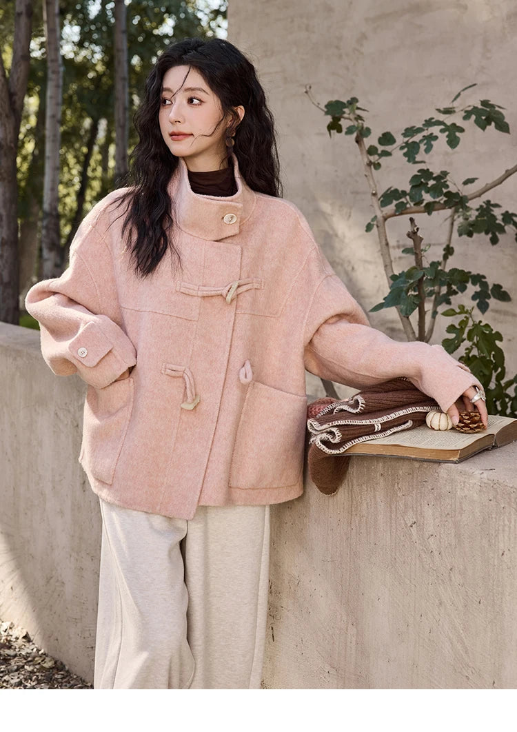 MISHOW Reversible Wool Velvet Coat Cow Horn Button Lapel Coat 2024 Winter Fashion Luxury Senior Korean Tweed Jacket MXD44W0446