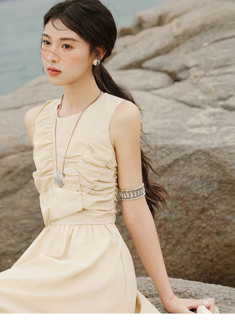 MISHOW Office Lady Summer Dress Women 2025 New Round Neck Sleeveless Solid with Belt Dresses Female Fashion Slimming MXE31L2188