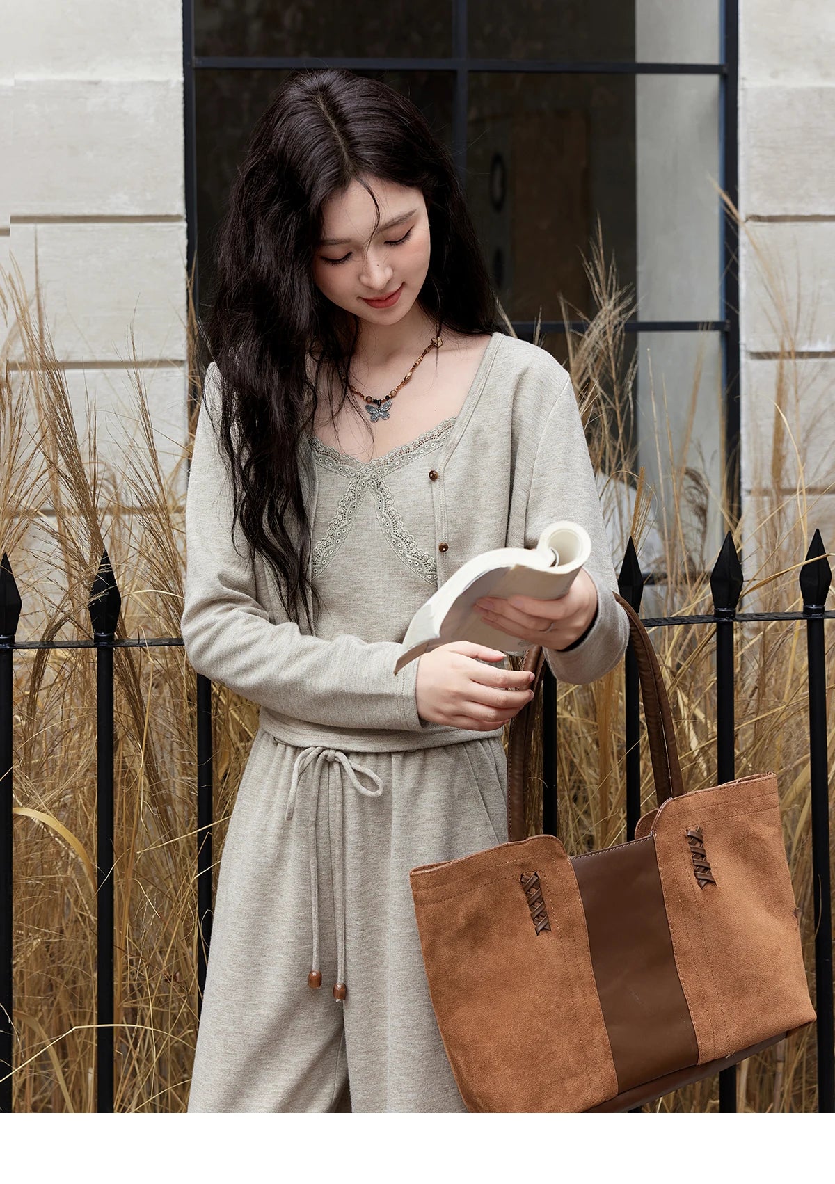 MISHOW French Women Lace Splicing Camisole Cardigan Straight Pants Separately Solid Top Elastic Waisted Pants MXD47T0405