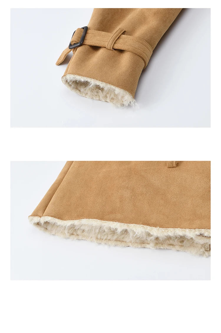 MISHOW Women Winter Jacket 2025 Fashion Suede Lambskin Fleece Coat Commute Windproof Retro Double-breasted Warm Coat MXE86W0907