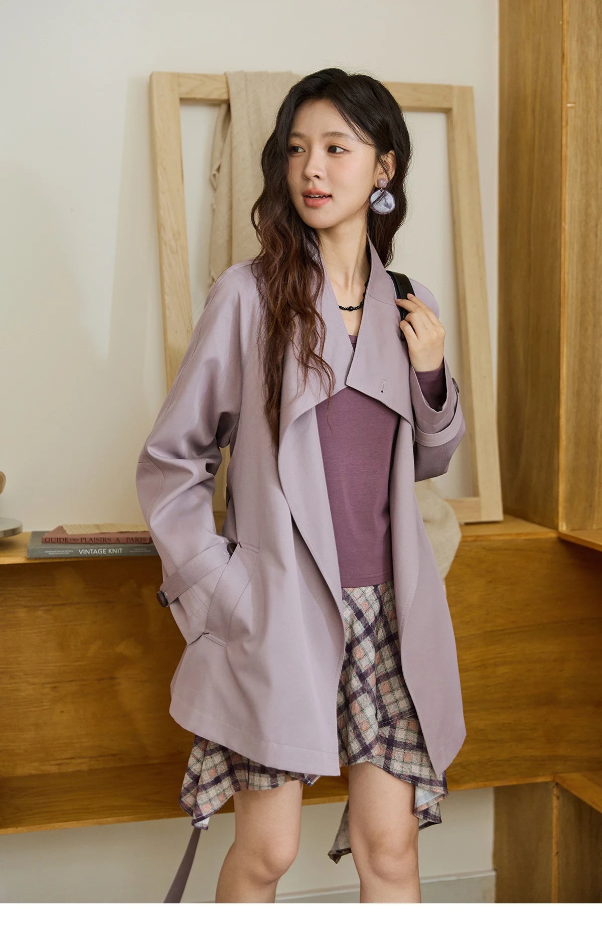 Mishow Stand Up Collar Medium Long Trench MXE44W0813