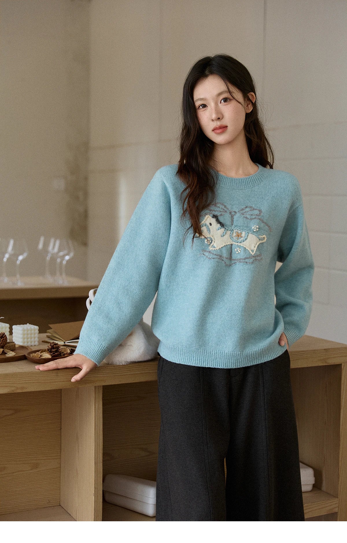 MISHOW Handmade Embroidered Jacquard Sweater for Women in Autumn Winter 2025 Thick Pony Knitted Pullover Sweaters MXE92Z2848