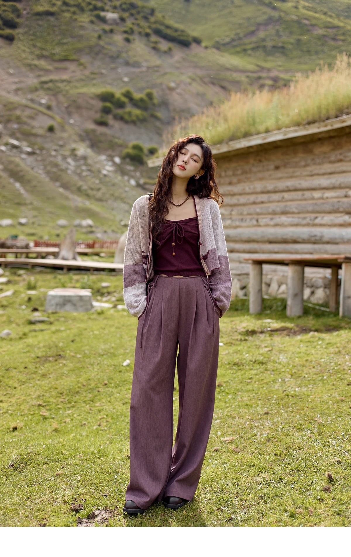 MISHOW Core Spun Purple Suspender Bow Tied Beading Top Solid Sleeveless Wavy Hem Tanks Adjustable Shoulder Strap Tops MXD42D0041