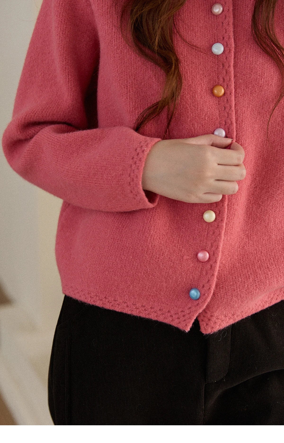 MISHOW Women's Cardigan 2025 Slim Fit Hollow Out Round Neck Rainbow Button Sweater French Style Solid Warm Knitwear MXE90Z2796