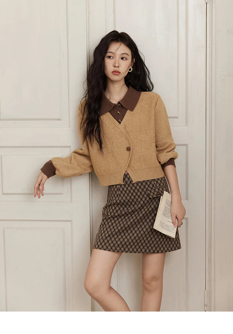 MISHOW Fake Two-piece Sweater Women French Retro Splicing Top 2024 Fall Winter New Korean Design Thin Knitwear MXD46Z0804