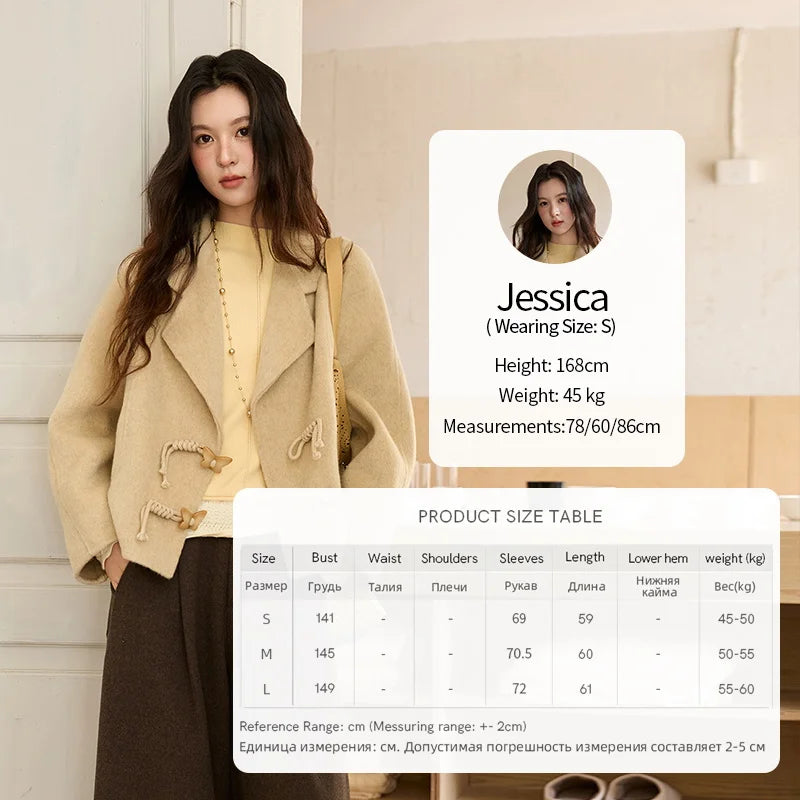 MISHOW 100%Wool Coat for Woman 2025 Winter Retro Apricot Double-faced Butterfly Button Coat Warm Long-sleeved Jacket MXE51W0887