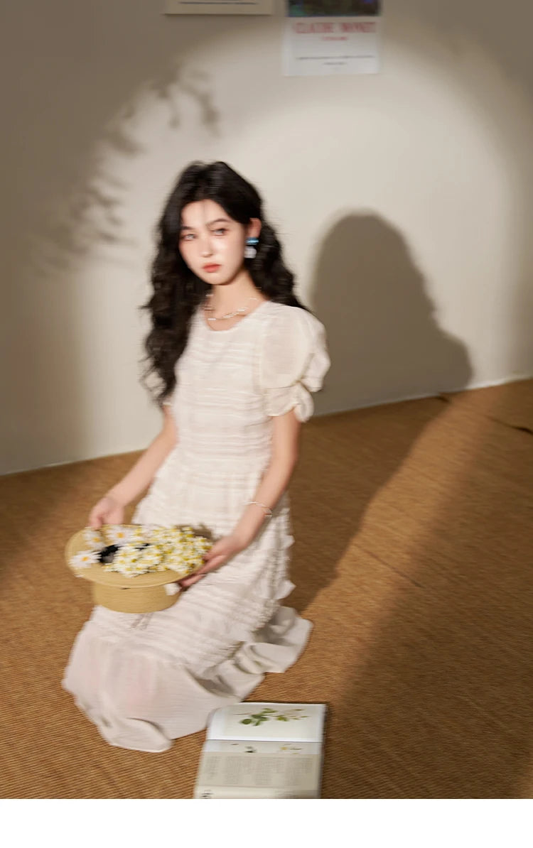 MISHOW Women's French Lace Dress 2024 New Summer New Chiffon Midi Temperament Short Sleeve Woman Dresses Clothing MXD21L1756