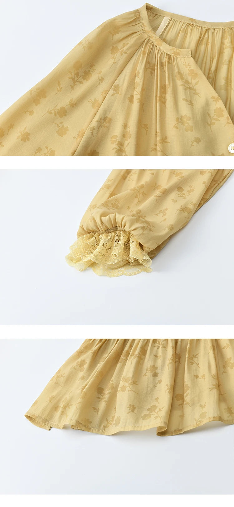 MISHOW Elegant Woman Shirt 2025 Autumn Yellow Printing Lantern Sleeves Shirt Commute Drawstring Waist Lace Trim Top MXE45X2499