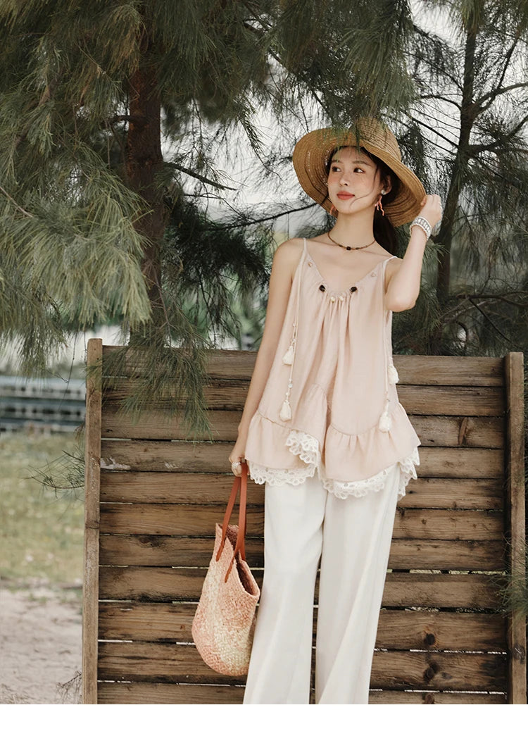 MISHOW French Summer Camisole for Women 2025 Sweet Lace Hollow Flower Sleeveless Tops Female New Fashion Holiday Top MXE33X1758