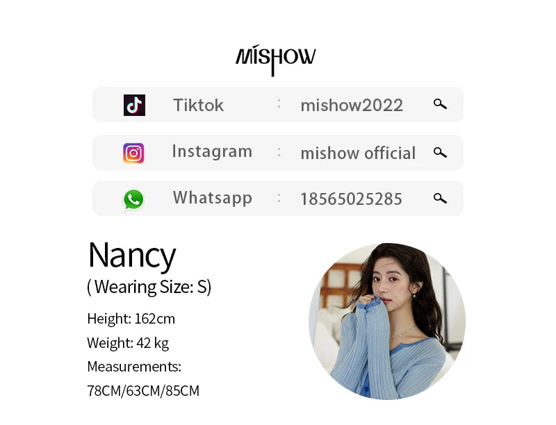 MISHOW Wool Blend Blue Contrasting Knitted Top 2025 Spring Slim Fit Base Sweater Women V Neck Shell Button Sweet Tops MXE14Z1184