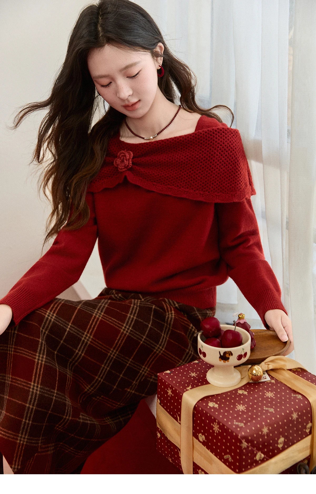 MISHOW New Year Christmas Women's Red Sweater 2025 Autumn Winter Soft Elegant Sweaters 3D Flower Alpaca Knitted Tops MXE94Z2889