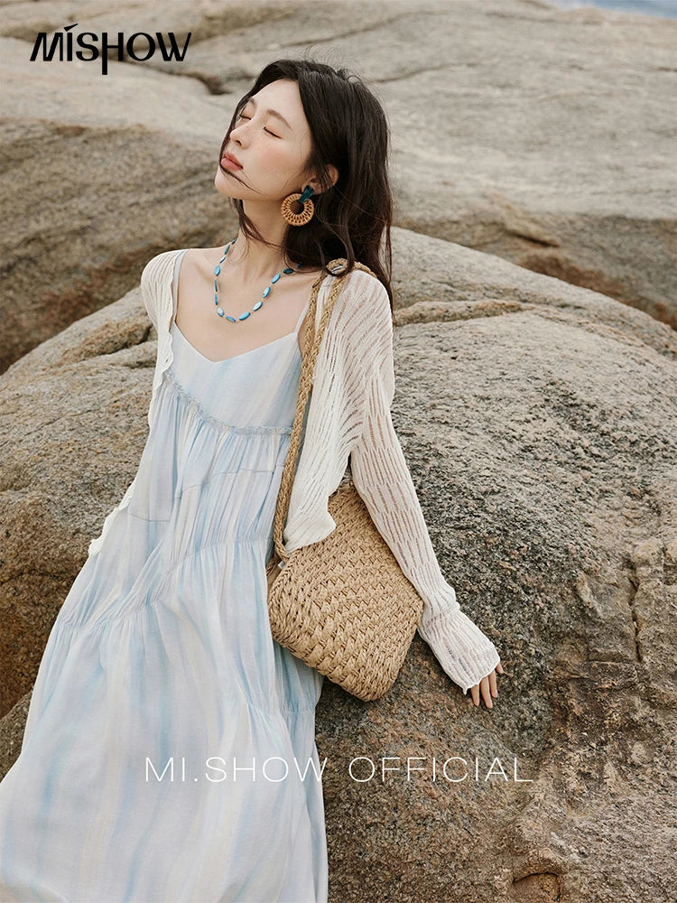 MISHOW Summer Casual Cardigan for Women 2025 New V-neck Long Sleeve Slim Knitted Cardigans Female Fashion White Tops MXE16Z1193