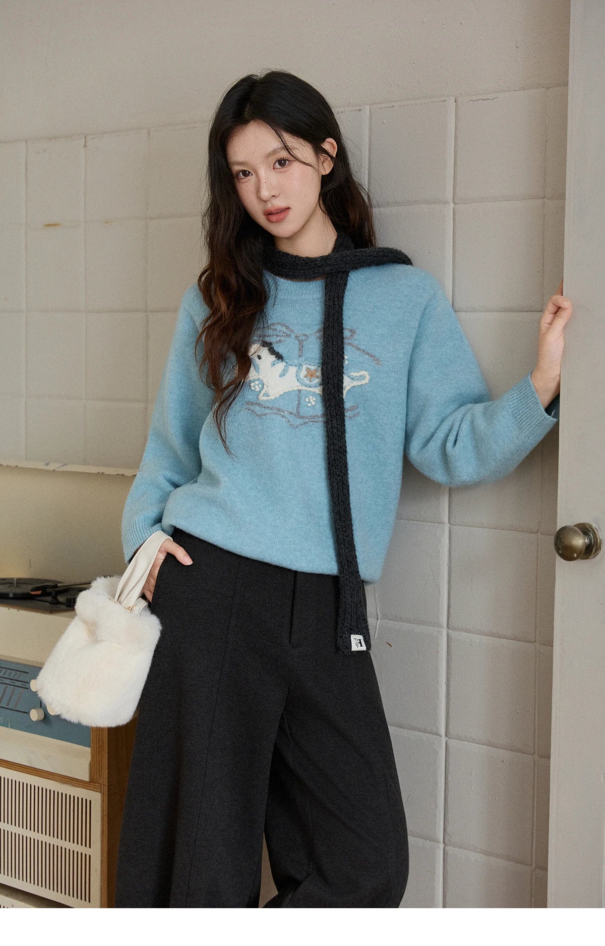 MISHOW High Waist Wide Leg Pants for Women 2025 Winter Casual Loose Thick Fleece Warm Knit Pants Straight Trousers MXE92K1127