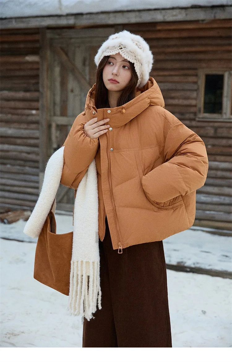 MISHOW Women's Short Coat with 90% White Duck Down Filling Windproof Down-proof Hooded Jacket Lightweight Warm Coat MXE51Y0080