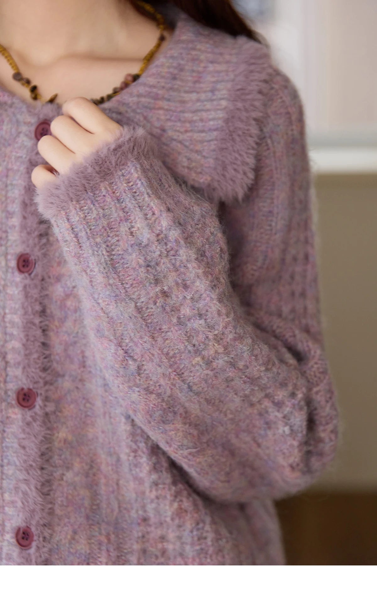 MISHOW Cardigans Ladies 2025 Winter Loose Retro Purple Turn-down Collar Imitation Mink Sweater Commute knit Top MXE88Z2616