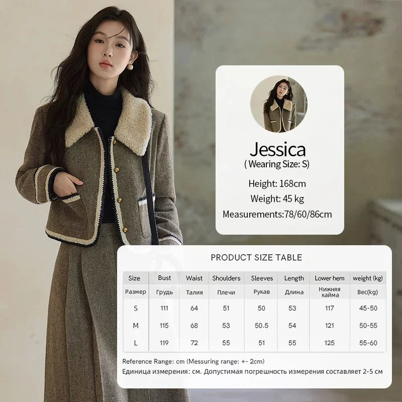 MISHOW Vintage Midi Skirts Coat Seprately Women 2024 Winter Turn Down Collar Plaid Tweed Jacket A-Line Pleated Skirt MXD56W0569