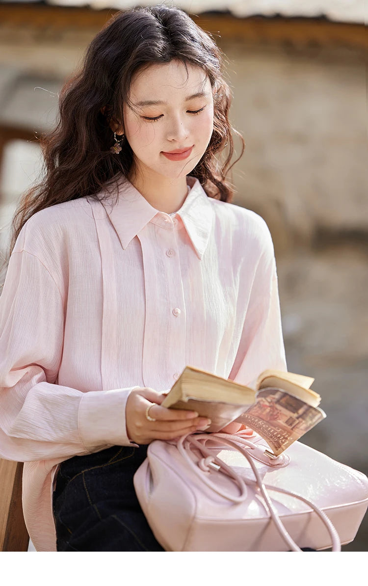 MISHOW Solid Loose Fit Shirt Dropped Shoulder Turn-Down Collar MXE13C0405
