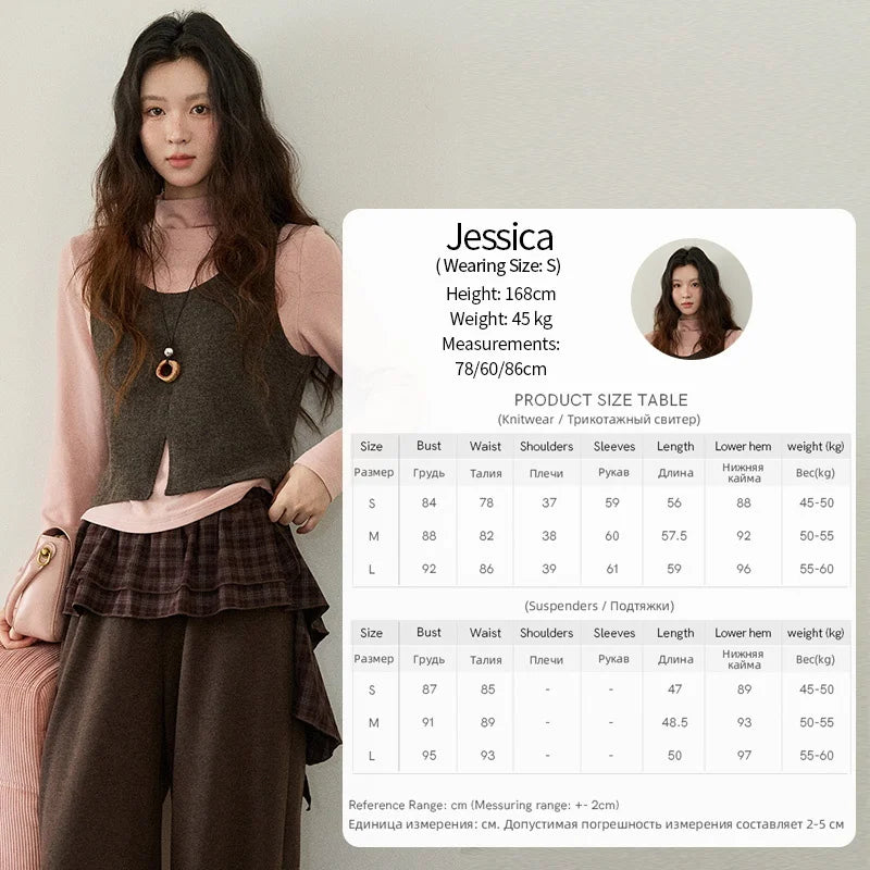 MISHOW Two-piece Suit for Women 2025 Winter Retro Turtleneck Knit Long-sleeved Tops Square Collar Vest Woman Set MXE88T1440