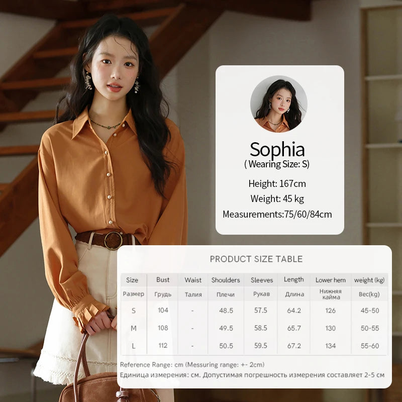 MISHOW Women's Shirts 2025 Autumn Color Blocking Buttons Pleated Cuffs Loose Top Female Solid Lapel Commuting Shirts MXE41C2352