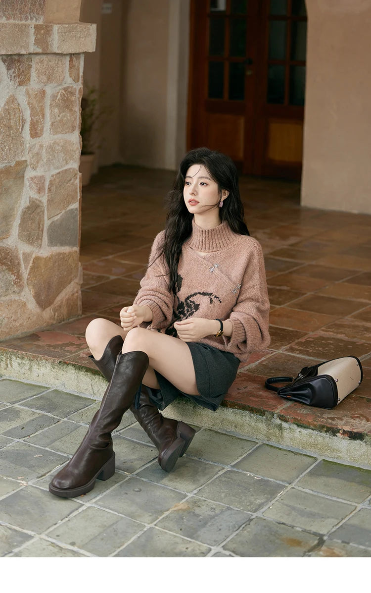 MISHOW Chinese Hollow Out Sweaters for Women 2024 Autumn Winter Loose Casual Design Sweet Floral Knitted Pullovers MXD36Z0888