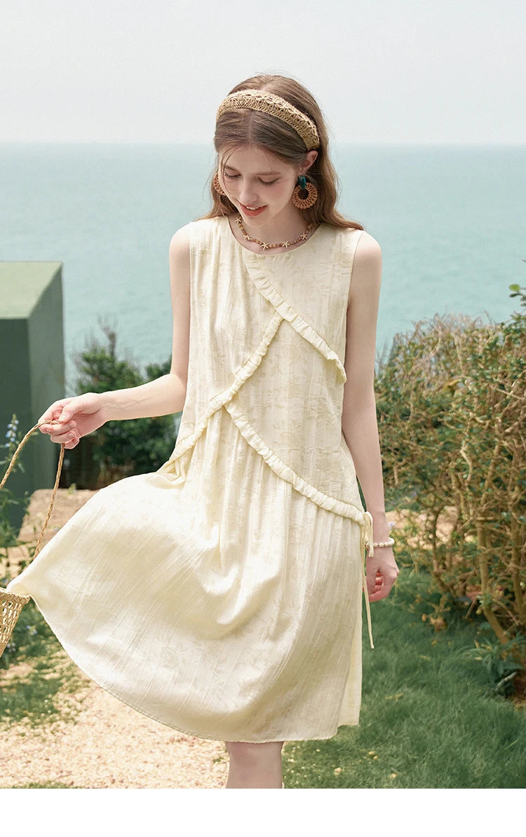 MISHOW French Sleeveless Suspender Dress for Women Summer Round Neck Auricularia Auricula Edge Lace-up Vest Dresses MXD26L1821