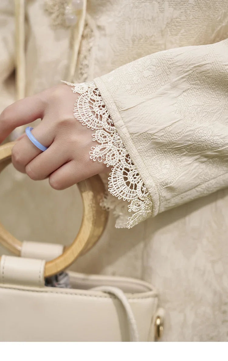 MISHOW Chinese Lace Edge Jacket Midi Skirts Separately Spring 2025 Elegant Top Irregular Jacquard Front Split Skirts MXD15W0370