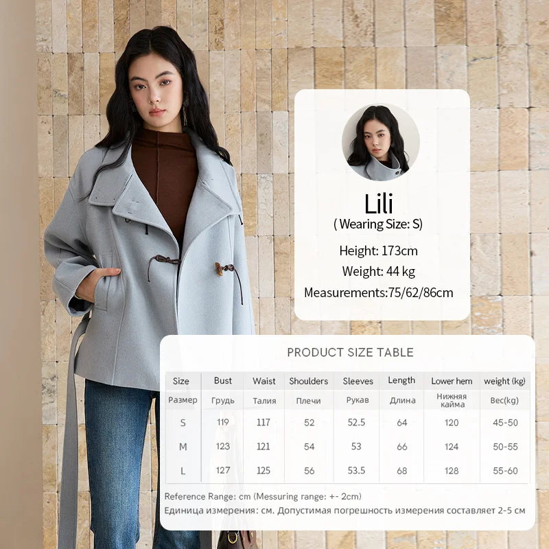 MISHOW Blue Woolen Coat Women 2025 Winter New Double-breasted Lace Up Coat Mid-length Windbreaker Women's Clothing MXE51W0872