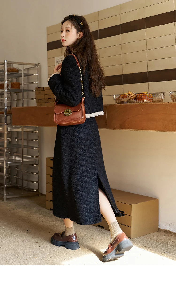 MISHOW Wool Blend Short Coat Rear Split Skirt Separately Women 2024 Winter French Fashion Elegant Jacket A-line Skirt MXC56W0162